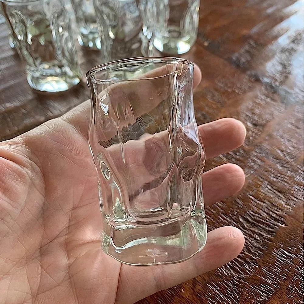Set 6 Bormioli Rocco Sorgente Shot Glasses Clear Irregular Shape Made in Italy